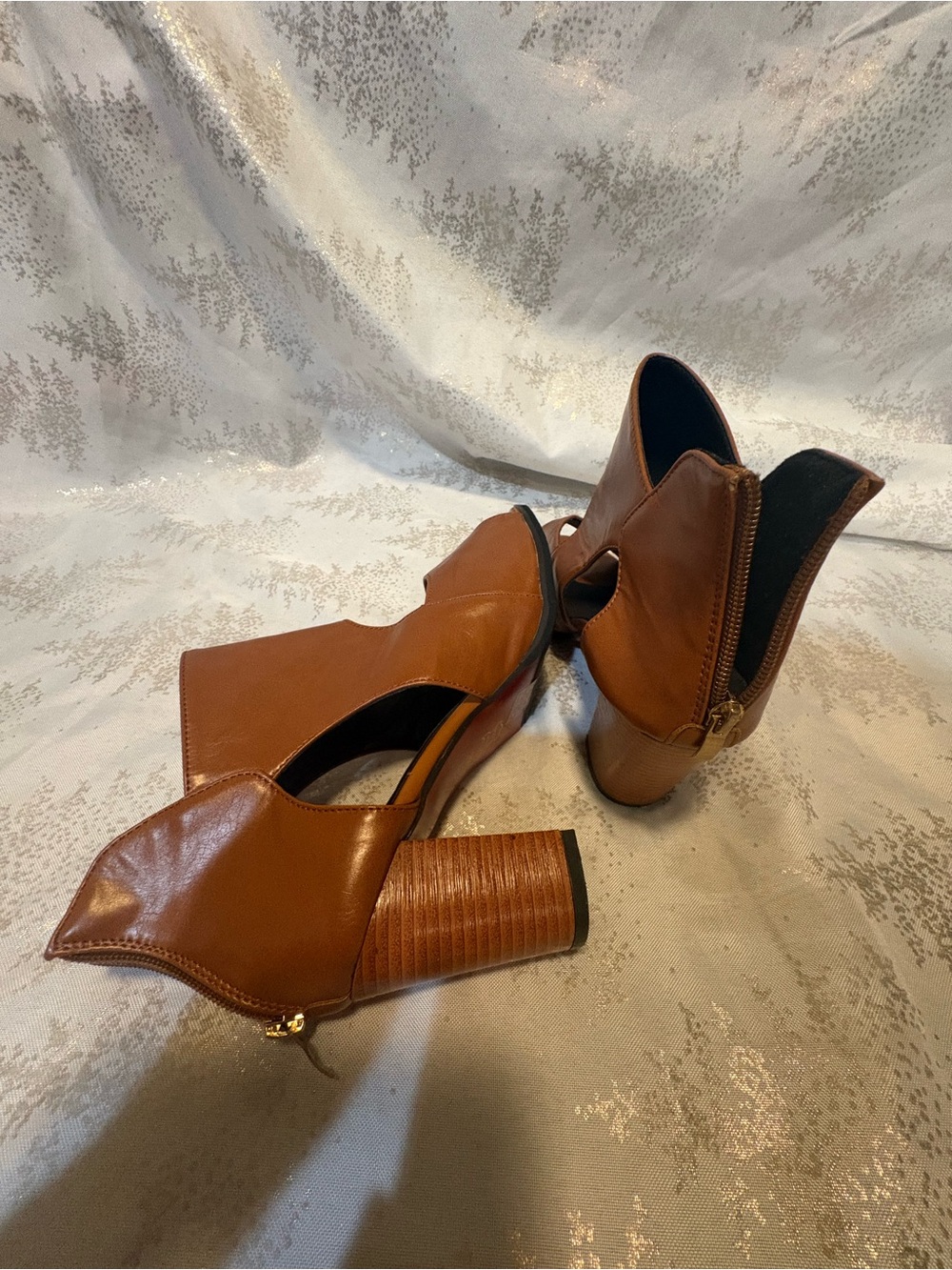 Women's Open-Toe Cutout Ankle Boots - Brown - Picture 6 of 10